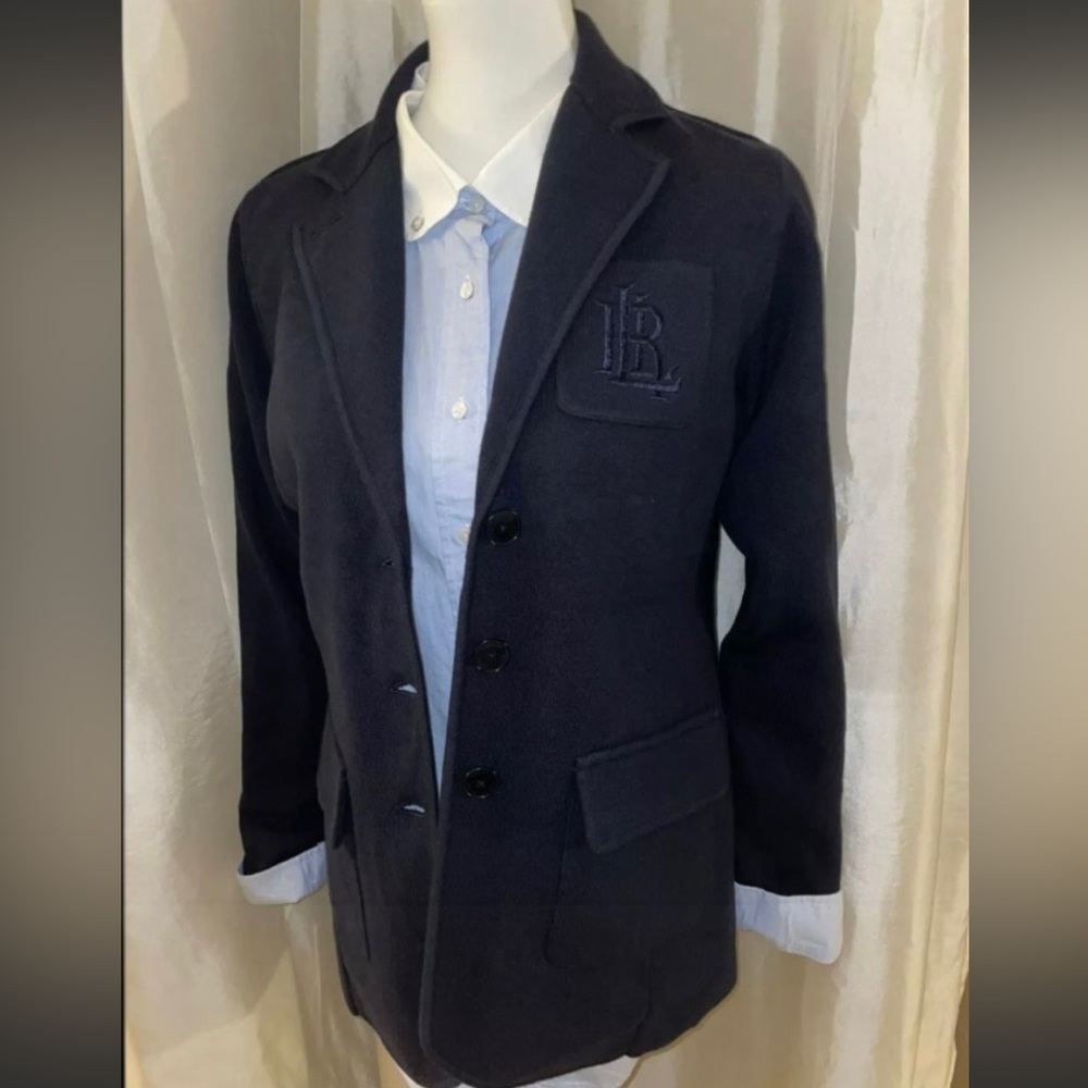 ⭐️Sold⭐️New LaurenRalphLauren Cotton Combed Knit Embroidered Logo Blazer Navy M - Picture 3 of 12